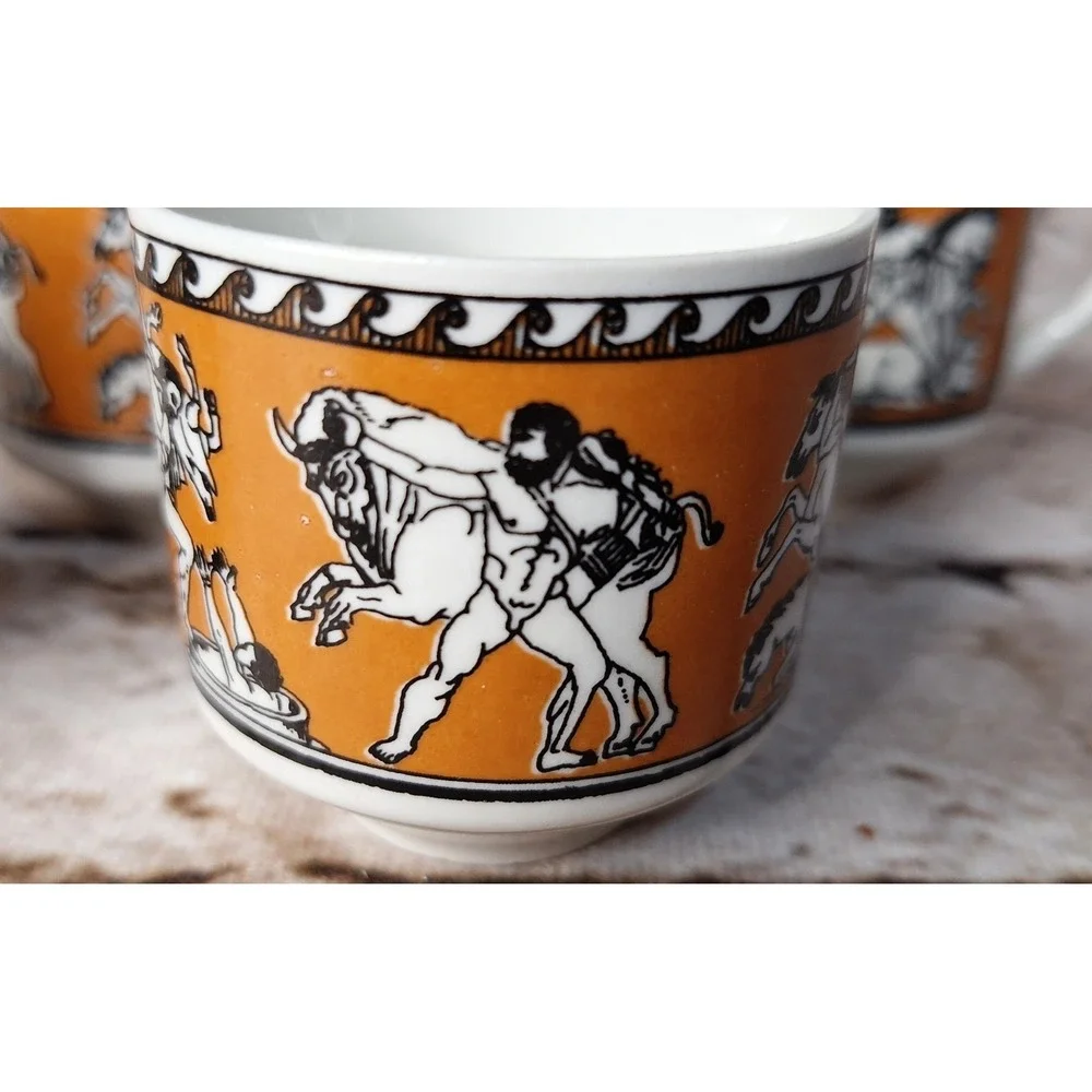 6 Vintage Keramikos Athens Greece Mythology Candia‎ Espresso Cups